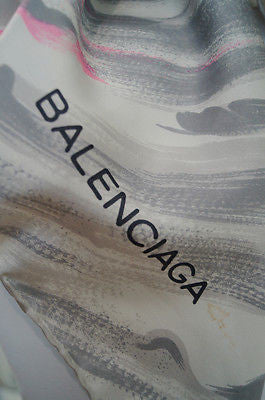 BALENCIAGA Pink & Grey 100% Silk Spiral Print Branded Handkerchief Scarf
