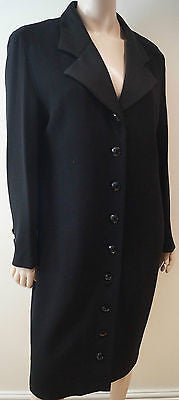 JAEGER Women's Black V Neck Sheen Lapels Formal Evening Coat Sz M