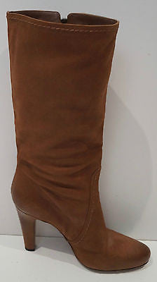 PRADA Tan Soft Leather Calf High Buckle Detail Block Heel Boots EU39 UK6 NEW!
