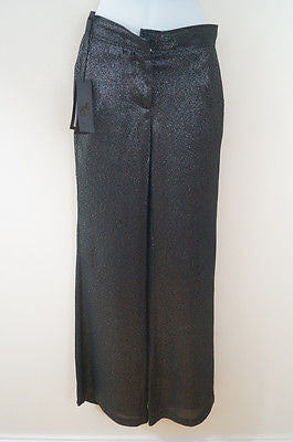 KARL LAGERFELD Black & Silver Metallic Wide Leg Evening Trousers Pants Sz38 UK10