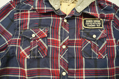 SCOTCH & SODA / SHRUNK Boys Blue & Red Checked Long Sleeve Hoodie Shirt Top BNWT