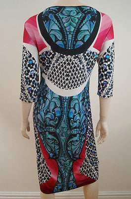PETER PILOTTO Multi-Colour Bold Print 3/4 Sleeve Scoop Neck Summer Dress UK14