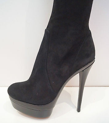 RACHAEL ZOE Black Suede Thigh High Gold Tone Platform Evening Boots EU30 UK6