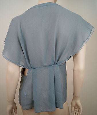 VANESSA BRUNO Pale Grey Plunge V Neck Lace Insert Cap Sleeve Top FR40 UK12