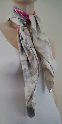 BALENCIAGA Pink & Grey 100% Silk Spiral Print Branded Handkerchief Scarf