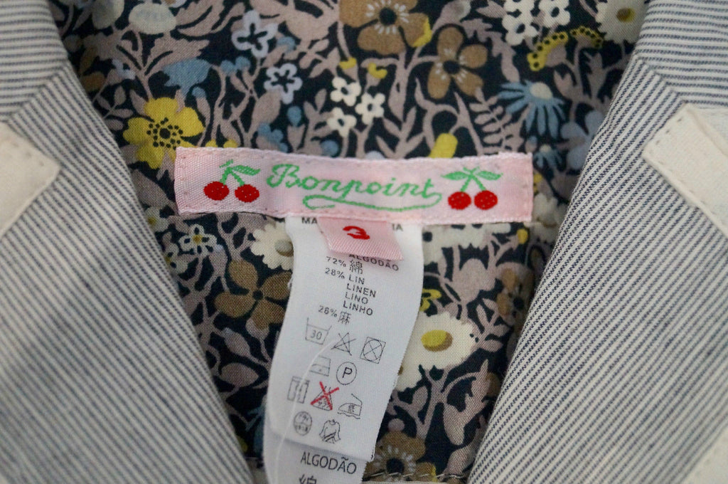 BONPOINT Baby Toddler Grey & Cream Cotton Linen Striped Formal Blazer Jacket 3Y