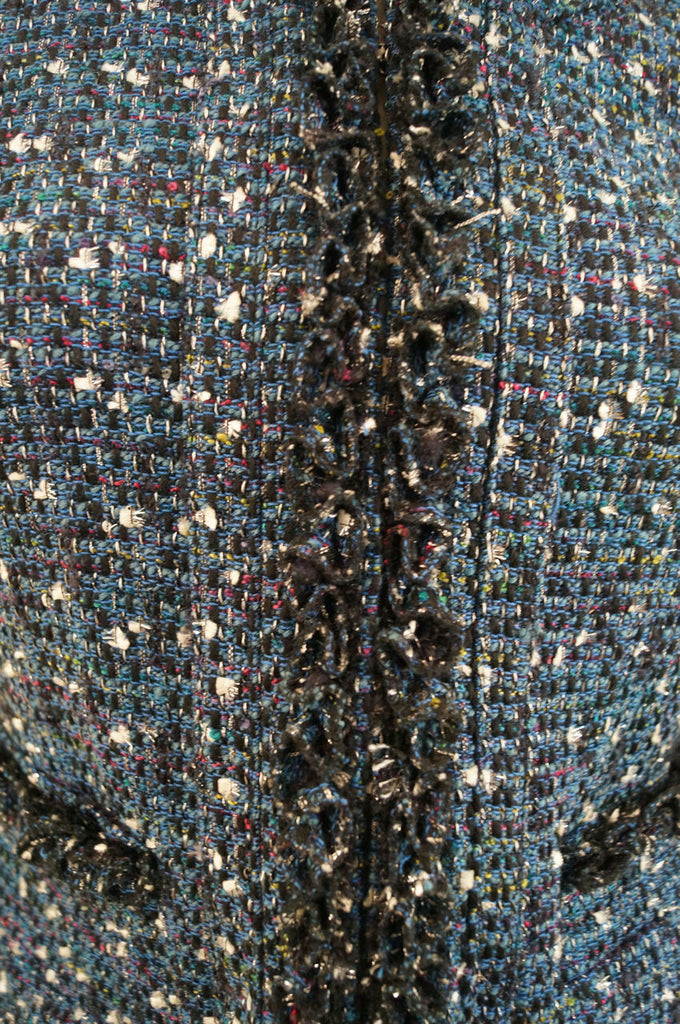 TORY BURCH Blue & Silver Metallic Boucle Tweed Long Sleeve Cropped Jacket UK10