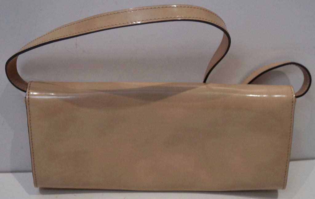 LONGCHAMP Beige Leather Sheen Silver Tone Detachable Shoulder Strap Clutch Bag