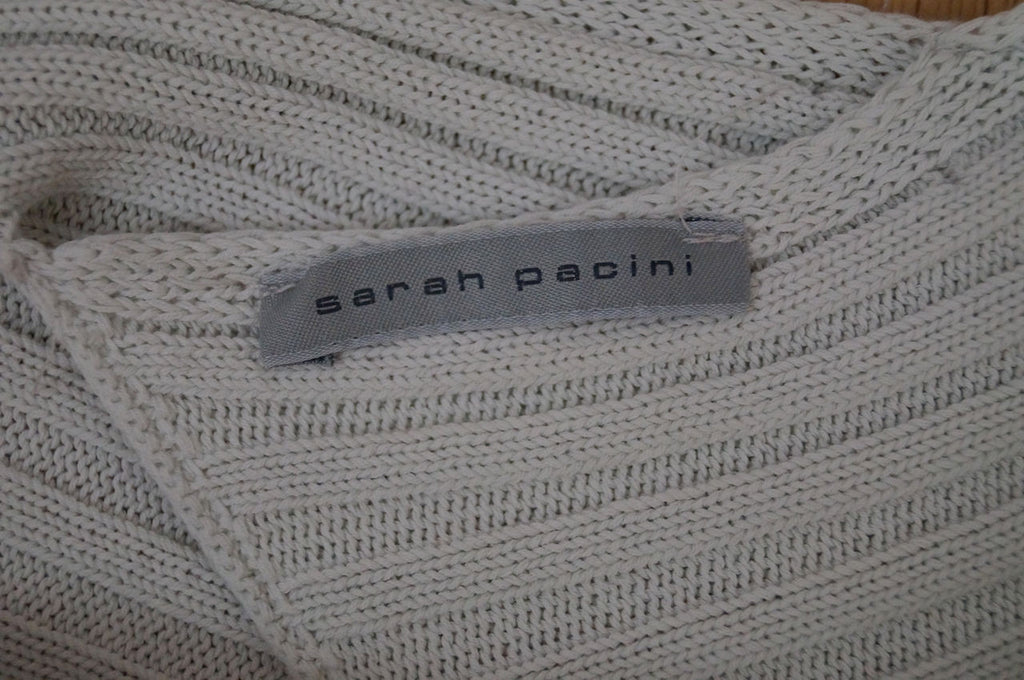 SARAH PACINI Off White Cream Ribbed Long Length Crossover Back Jumper Top Sz:M
