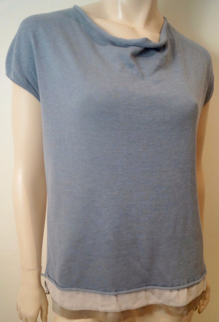 FABIANA FILIPPI Blue & Cream 100% Cotton Round Neck Short Sleeve Top UK12