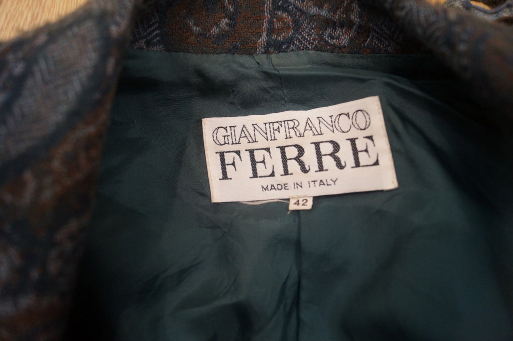 GIANFRANCO FERRE Greens Blues Wool / Cashmere Paisley Print Jacket & Scarf Sz:42