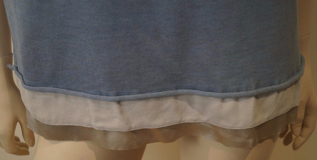 FABIANA FILIPPI Blue & Cream 100% Cotton Round Neck Short Sleeve Top UK12