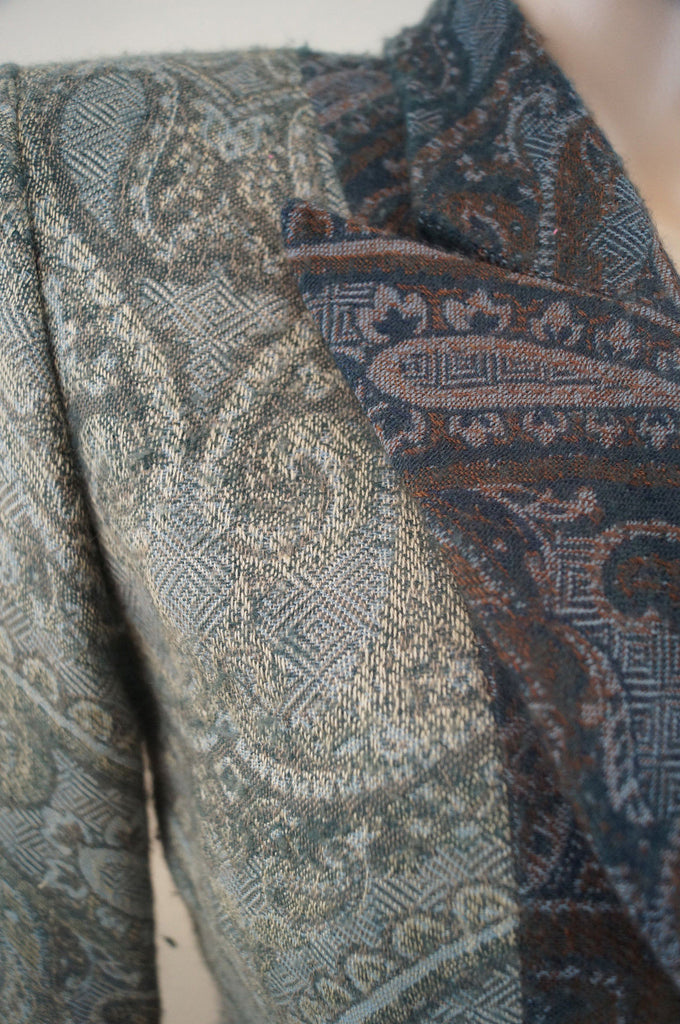 GIANFRANCO FERRE Greens Blues Wool / Cashmere Paisley Print Jacket & Scarf Sz:42