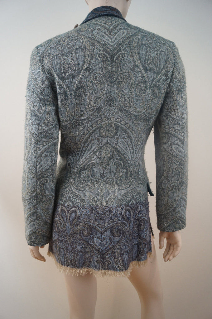 GIANFRANCO FERRE Greens Blues Wool / Cashmere Paisley Print Jacket & Scarf Sz:42
