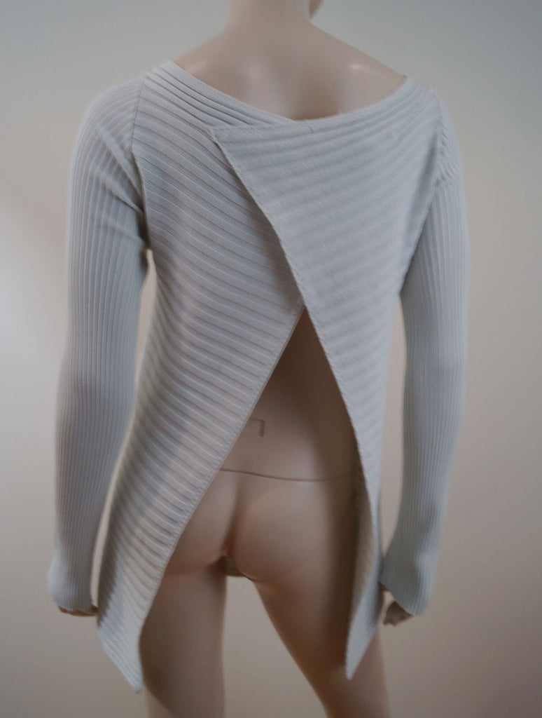 SARAH PACINI Off White Cream Ribbed Long Length Crossover Back Jumper Top Sz:M