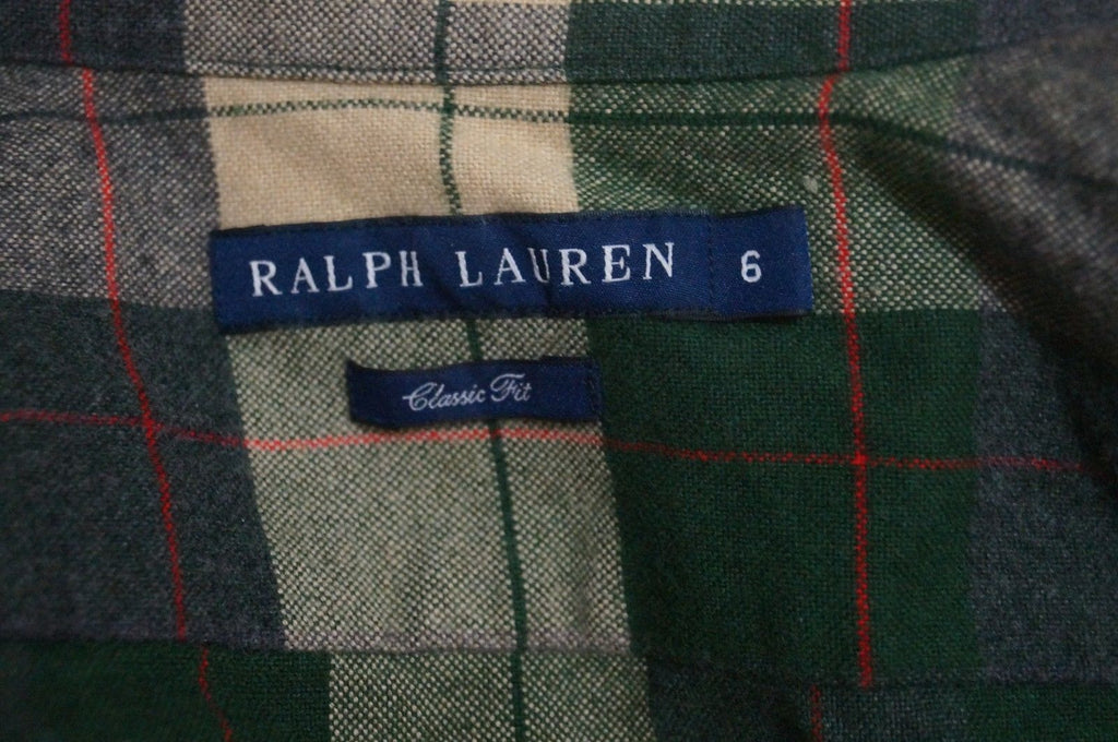RALPH LAUREN Mens Green Cream Check Cotton Wool Classic Fit Long Sleeve Shirt 6