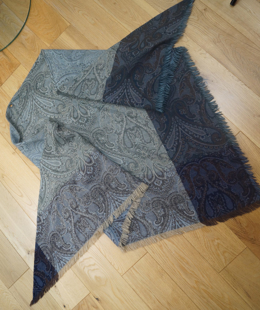 GIANFRANCO FERRE Greens Blues Wool / Cashmere Paisley Print Jacket & Scarf Sz:42