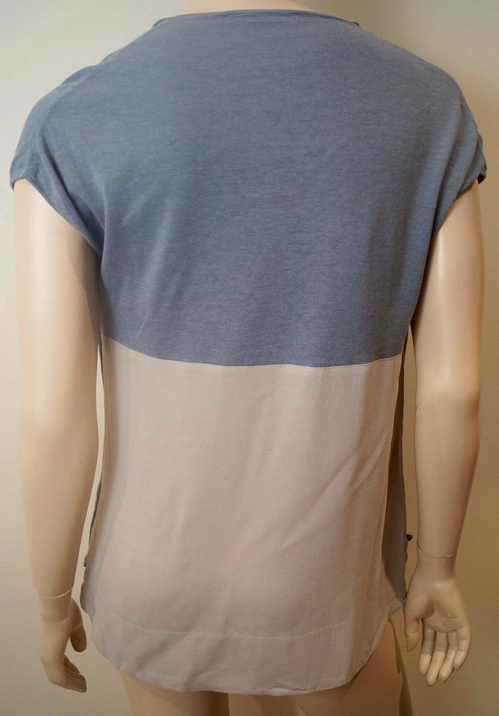 FABIANA FILIPPI Blue & Cream 100% Cotton Round Neck Short Sleeve Top UK12