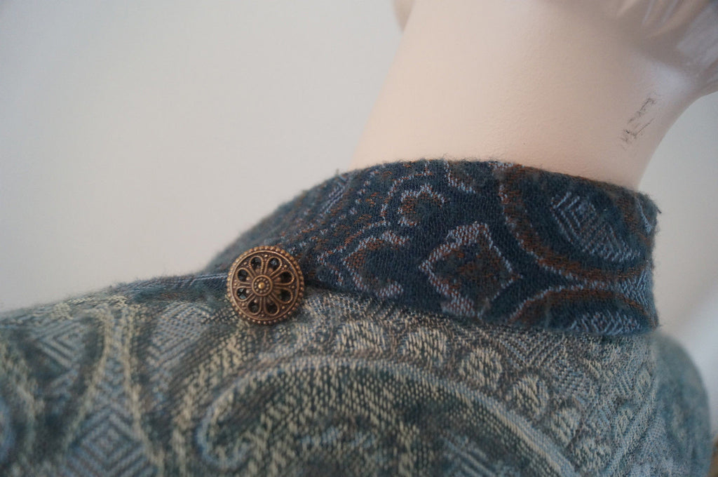 GIANFRANCO FERRE Greens Blues Wool / Cashmere Paisley Print Jacket & Scarf Sz:42