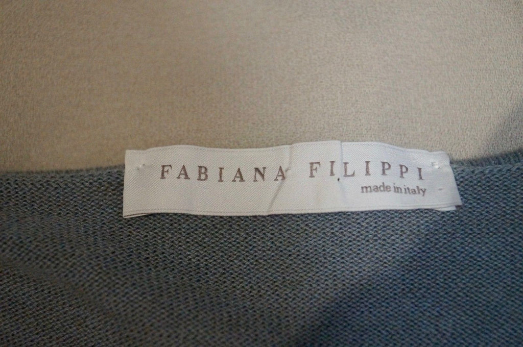 FABIANA FILIPPI Blue & Cream 100% Cotton Round Neck Short Sleeve Top UK12