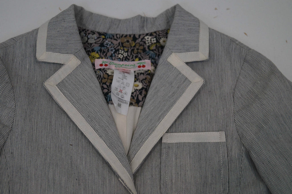BONPOINT Baby Toddler Grey & Cream Cotton Linen Striped Formal Blazer Jacket 3Y