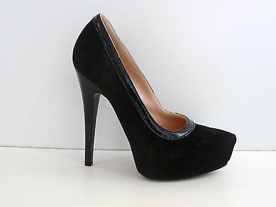MISSONI Black Suede & Leather Patent Detail Very High Heel Platform Court Shoes