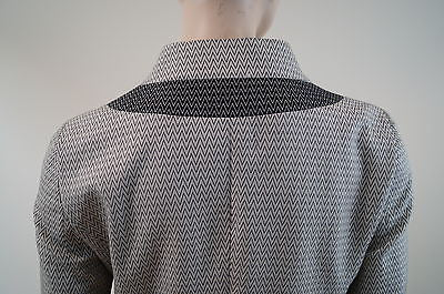 KAREN BROST LONDON Off White Pale Grey Black Zig Zag Pattern Lined Summer Coat