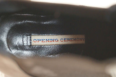 OPENING CEREMONY Black Leather Brass Zip Detail Wedge Ankle Boots EU40 UK7