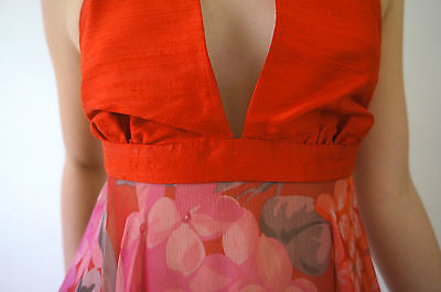 BORHAM BASMA UK Designer Red Silk Fitted Halter Neck Backless Party Top XS