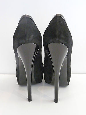 MISSONI Black Suede & Leather Patent Detail Very High Heel Platform Court Shoes