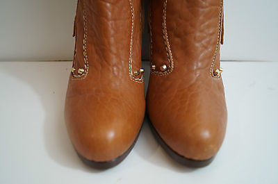 PAN TULIPANI Made In Italy Tan Leather Gold Stud Tall Length Boots EU41; UK8