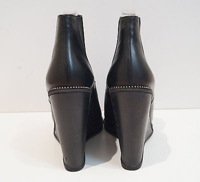 OPENING CEREMONY Black Leather Brass Zip Detail Wedge Ankle Boots EU40 UK7