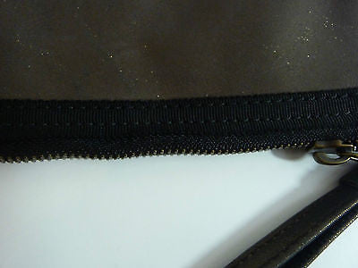 LANVIN PARIS Bronze Leather Metallic Small Evening Zip Top Clutch Bag / Purse