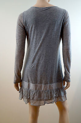 THEORY Pale Grey Ruffle Frill Hemline Long Sleeve Casual Short Mini Dress Med