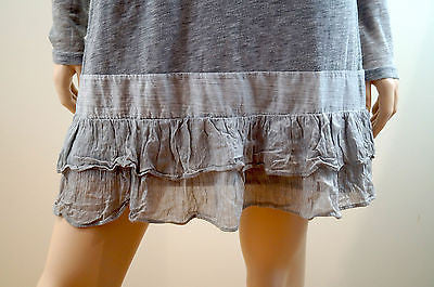 THEORY Pale Grey Ruffle Frill Hemline Long Sleeve Casual Short Mini Dress Med