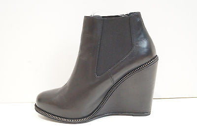 OPENING CEREMONY Black Leather Brass Zip Detail Wedge Ankle Boots EU40 UK7