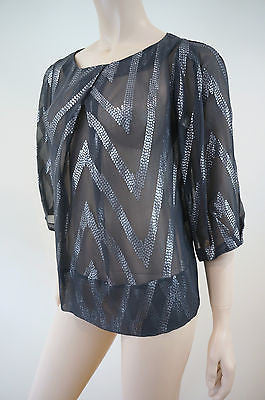 MALENE BIRGER Charcoal Grey & Silver; Silk & Lurex Evening Top DK34; UK8