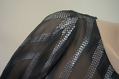 MALENE BIRGER Charcoal Grey & Silver; Silk & Lurex Evening Top DK34; UK8
