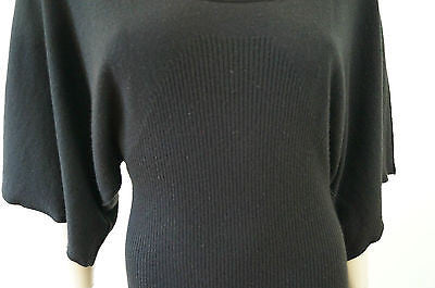 PINKO Black Knitwear Cashmere Silk Alpaca Blend Ribbed Short Mini Dress Sz:S