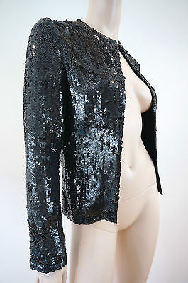 FREDA Designer Stunning Black Sequin Embelished Evening Jacket UK8 RRP £480