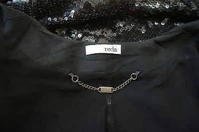 FREDA Designer Stunning Black Sequin Embelished Evening Jacket UK8 RRP £480