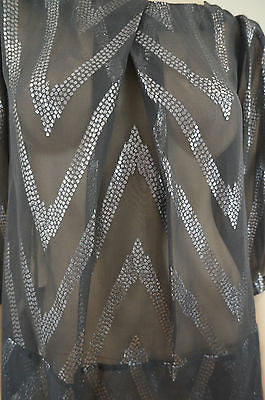 MALENE BIRGER Charcoal Grey & Silver; Silk & Lurex Evening Top DK34; UK8