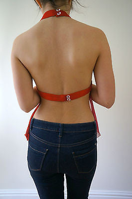 BORHAM BASMA UK Designer Red Silk Fitted Halter Neck Backless Party Top XS