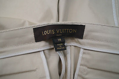LOUIS VUITTON Beige Cotton Blend Stitch Detail Crop Trousers Pants Sz:38 UK10