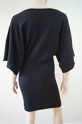PINKO Black Knitwear Cashmere Silk Alpaca Blend Ribbed Short Mini Dress Sz:S