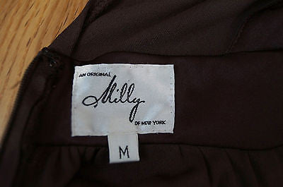 MILLY OF NEW YORK Chocolate Brown Gold Tone Waist Detail Pleated Evening Dress M