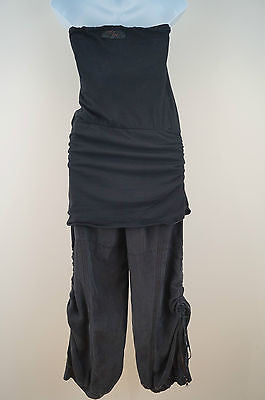 PINKO Black Cotton Bandeau Top & Charcoal Grey Silk Cargo Playsuit Jumpsuit UK8