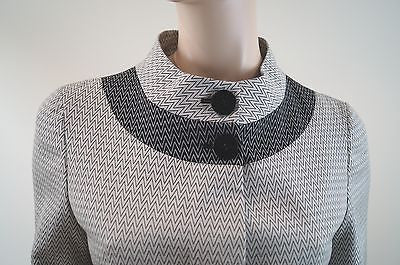 KAREN BROST LONDON Off White Pale Grey Black Zig Zag Pattern Lined Summer Coat