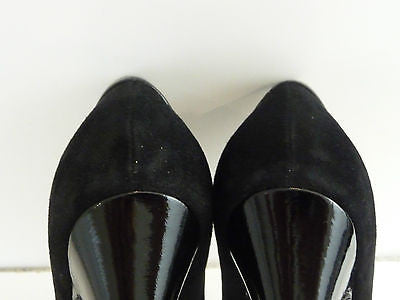 MISSONI Black Suede & Leather Patent Detail Very High Heel Platform Court Shoes