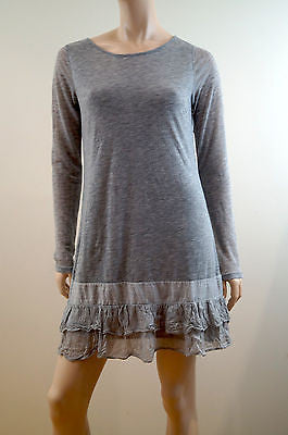 THEORY Pale Grey Ruffle Frill Hemline Long Sleeve Casual Short Mini Dress Med